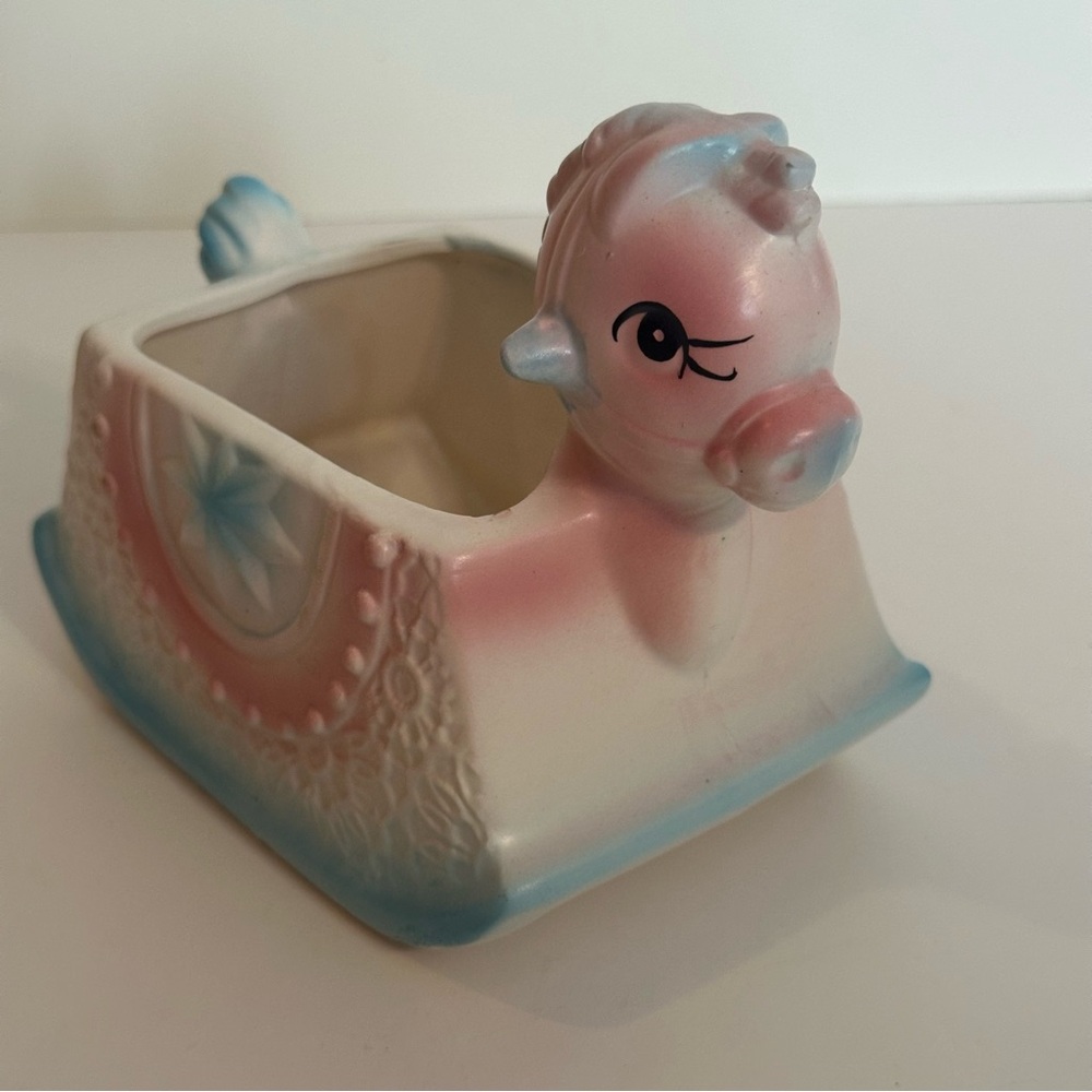 Vintage Inarco E-4905 Pink & Blue 1950's Rocking Horse Planter Nursery Decor